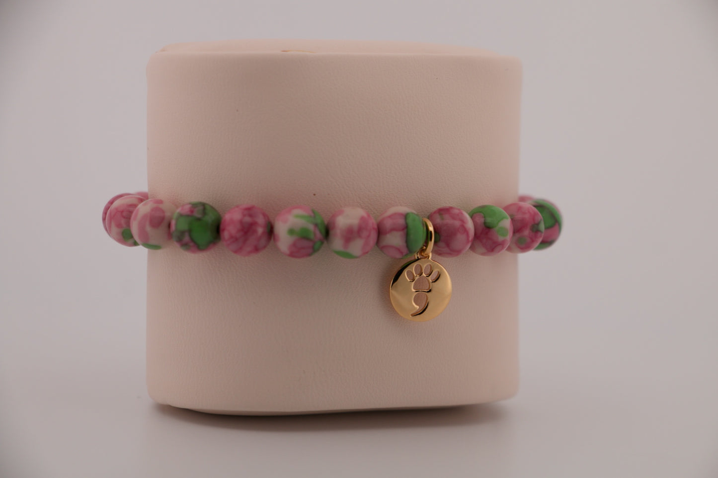 Pink & Green Rain Flower Jade Stretch Bracelet