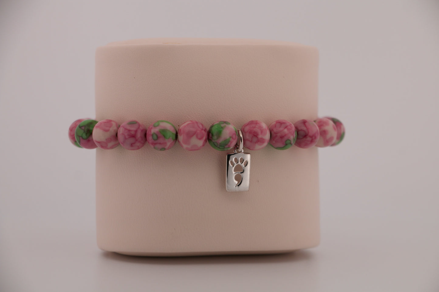 Pink & Green Rain Flower Jade Stretch Bracelet