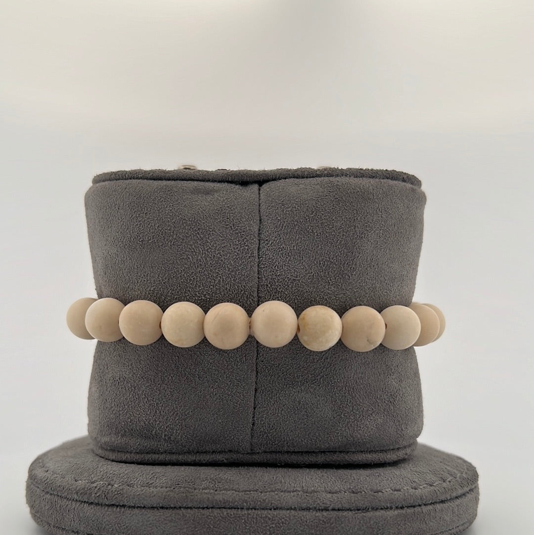 Matte Riverstone & Rosewood Stretch Beaded Bracelet