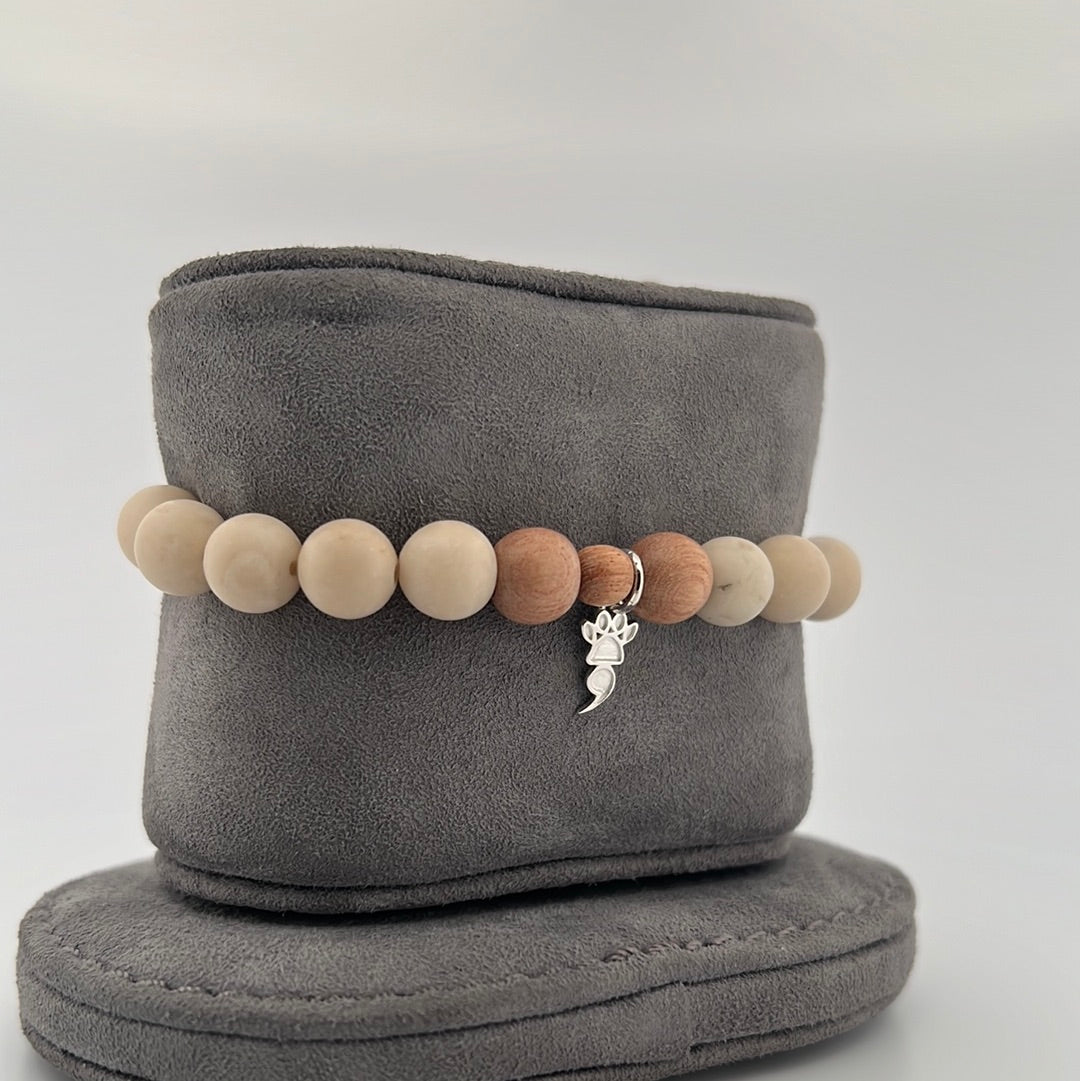 Matte Riverstone & Rosewood Stretch Beaded Bracelet