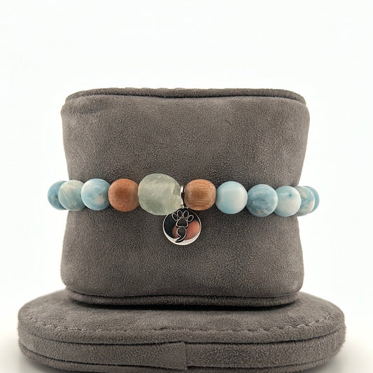 Larimar, Rosewood, & Sea Glass Stretch Beaded Bracelet