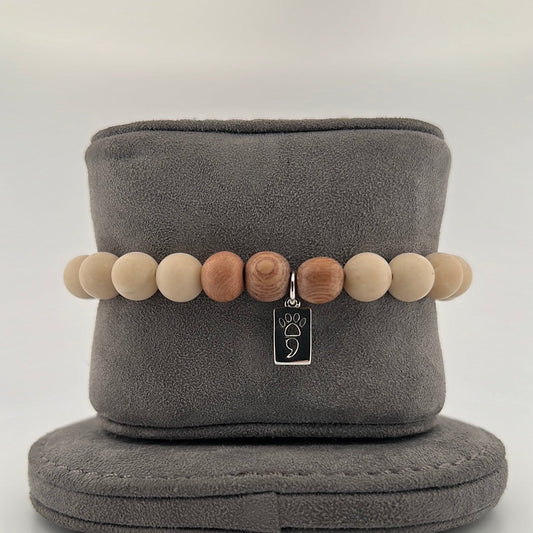 Matte Riverstone & Rosewood Stretch Beaded Bracelet