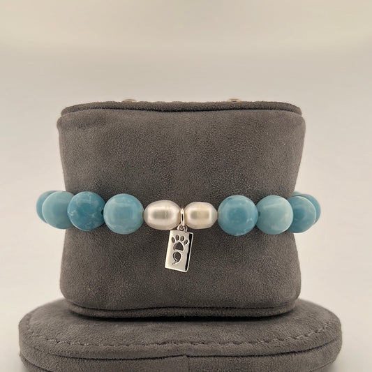 Larimar & White Pearl Stretch Bracelet