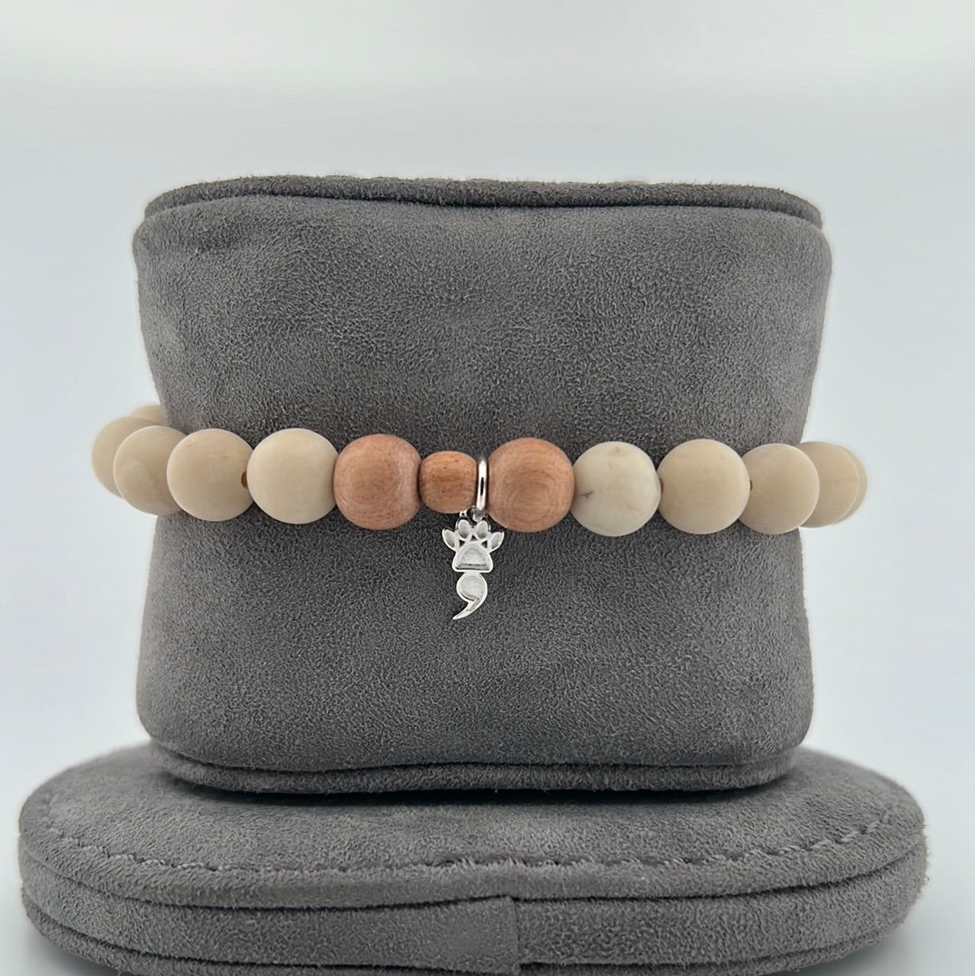 Matte Riverstone & Rosewood Stretch Beaded Bracelet