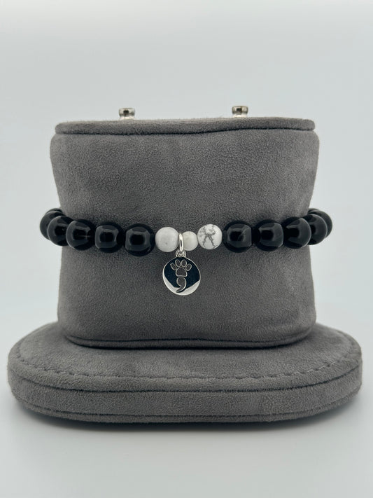 Black Onyx & White Howlite Stretch Beaded Bracelet