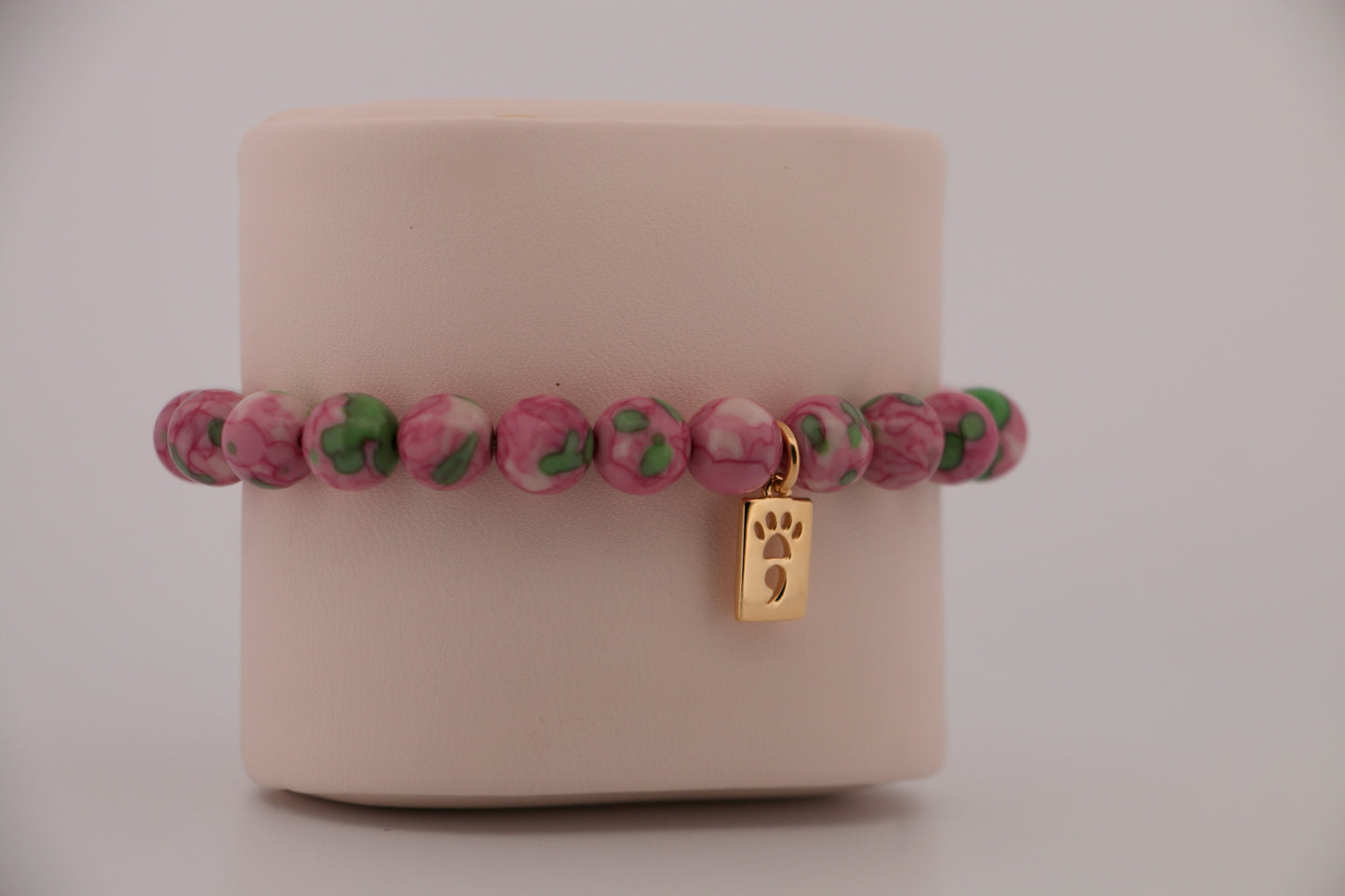 Pink & Green Rain Flower Jade Stretch Bracelet