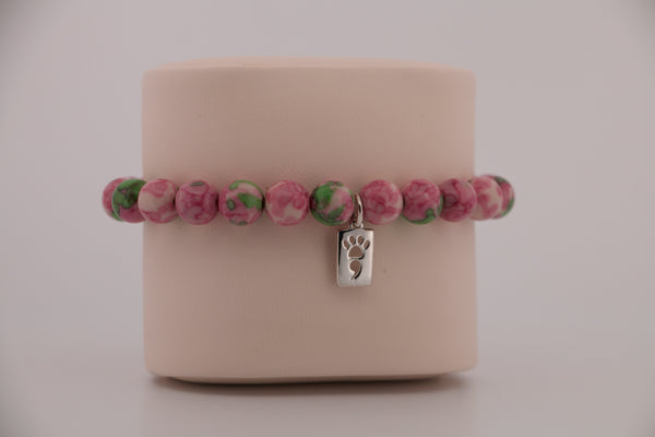Pink & Green Rain Flower Jade Stretch Bracelet