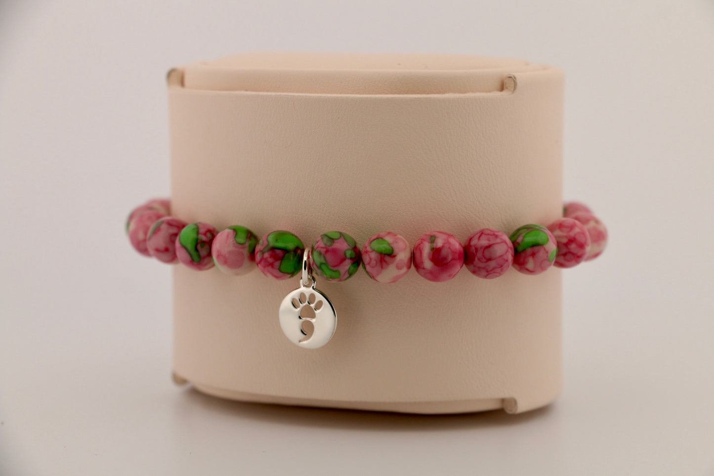 Pink & Green Rain Flower Jade Stretch Bracelet