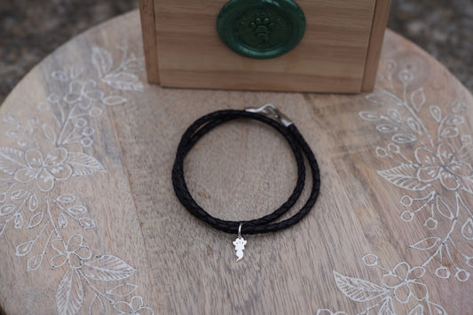 Black Leather Wrap Bracelet with Pawmicolon Charm