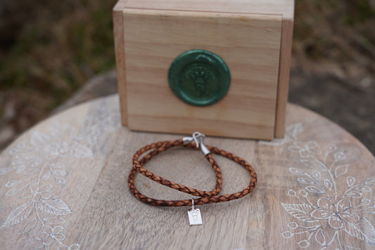 Light Brown Leather Wrap Bracelet with Sterling Silver Pawmicolon Charm