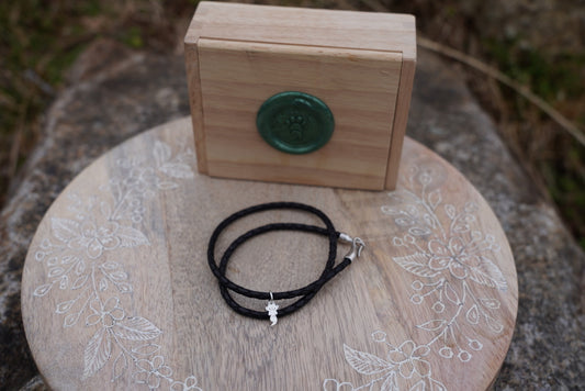 Black Leather Wrap Bracelet with Outlined Charm