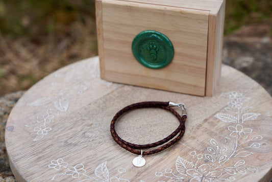 Dark Brown Leather Wrap Bracelet with Medallion Charm