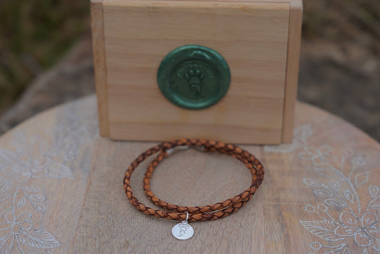 Light Brown Leather Wrap Bracelet with Medallion Charm