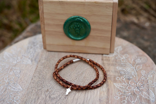Light Brown Leather Wrap Bracelet with Pawmicolon Charm
