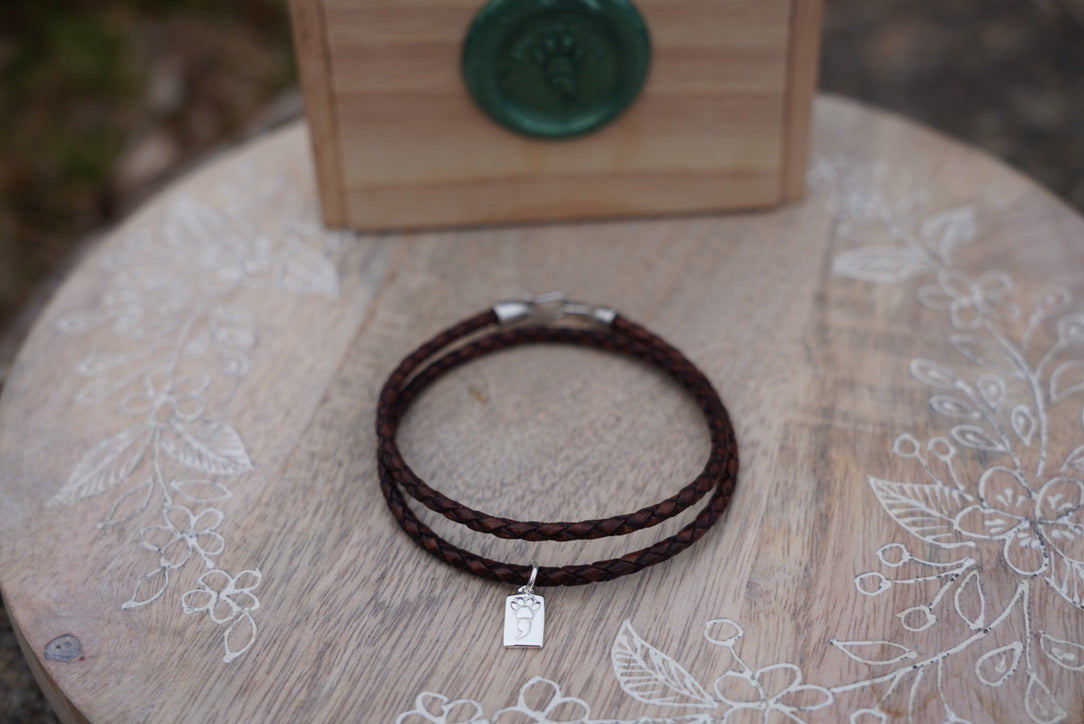 Dark Brown Leather Wrap Bracelet with Rectangular Charm
