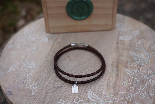 Dark Brown Leather Wrap Bracelet with Rectangular Charm